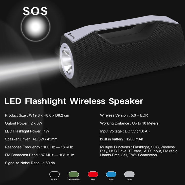 Haut-parleur stéréo Bluetooth sans fil portable NewRixing NR-2028 avec éclairage, support fonction TWS