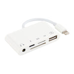 5-en-1 : concentrateur USB 8 broches vers USB et USB-C/Type-C et écouteurs 3,5 mm et lecteur de cartes SD et TF