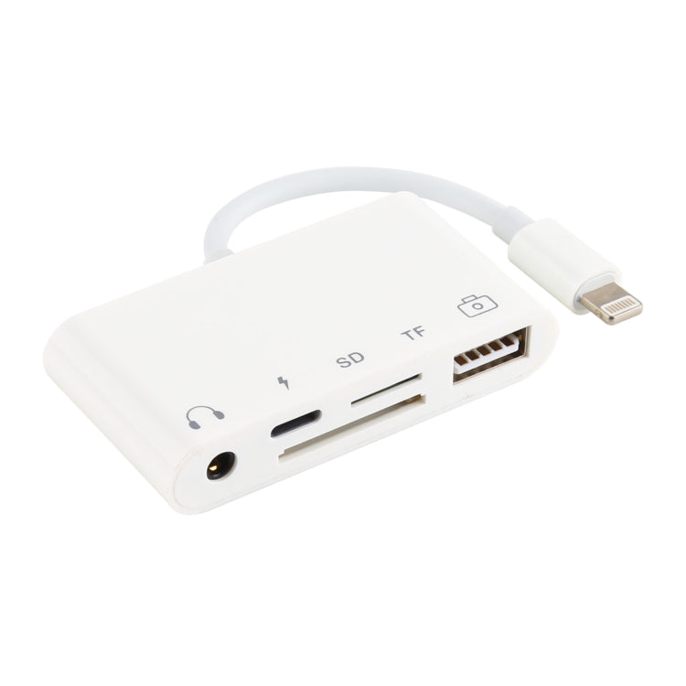 5-en-1 : concentrateur USB 8 broches vers USB et USB-C/Type-C et écouteurs 3,5 mm et lecteur de cartes SD et TF