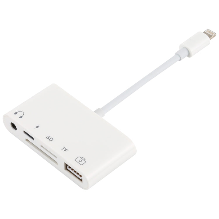 5-en-1 : concentrateur USB 8 broches vers USB et USB-C/Type-C et écouteurs 3,5 mm et lecteur de cartes SD et TF