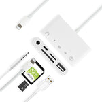 5-en-1 : concentrateur USB 8 broches vers USB et USB-C/Type-C et écouteurs 3,5 mm et lecteur de cartes SD et TF