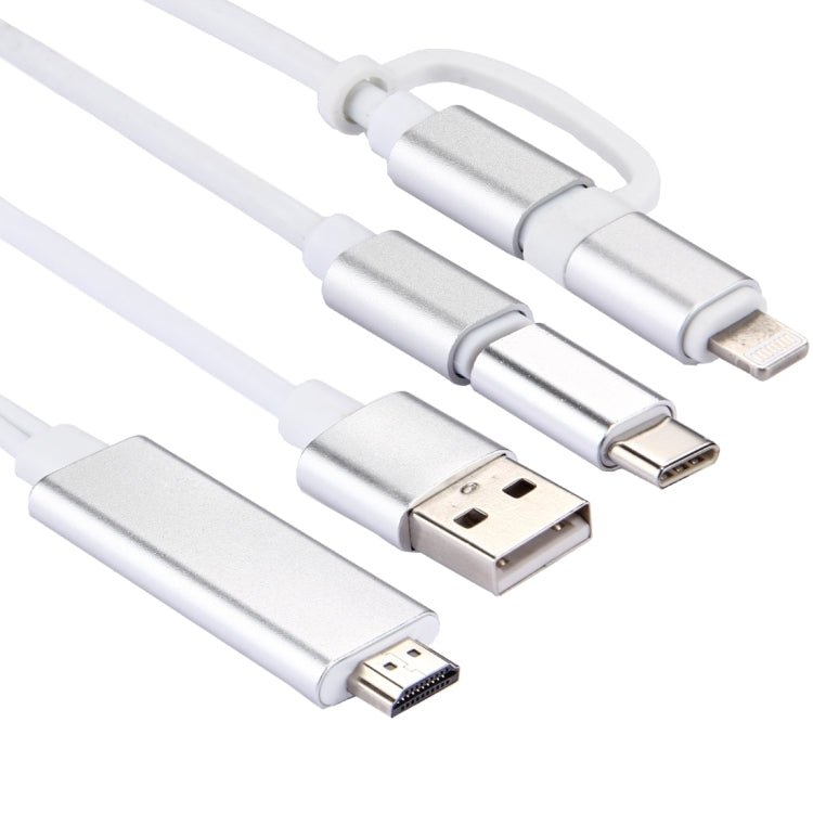 Câble adaptateur 3 en 1 Micro USB & 8 broches & Type-C vers HDMI HD 1080P HDTV