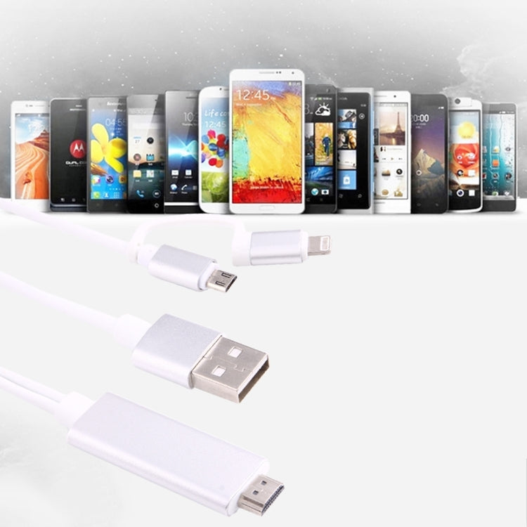Câble adaptateur 3 en 1 Micro USB & 8 broches & Type-C vers HDMI HD 1080P HDTV