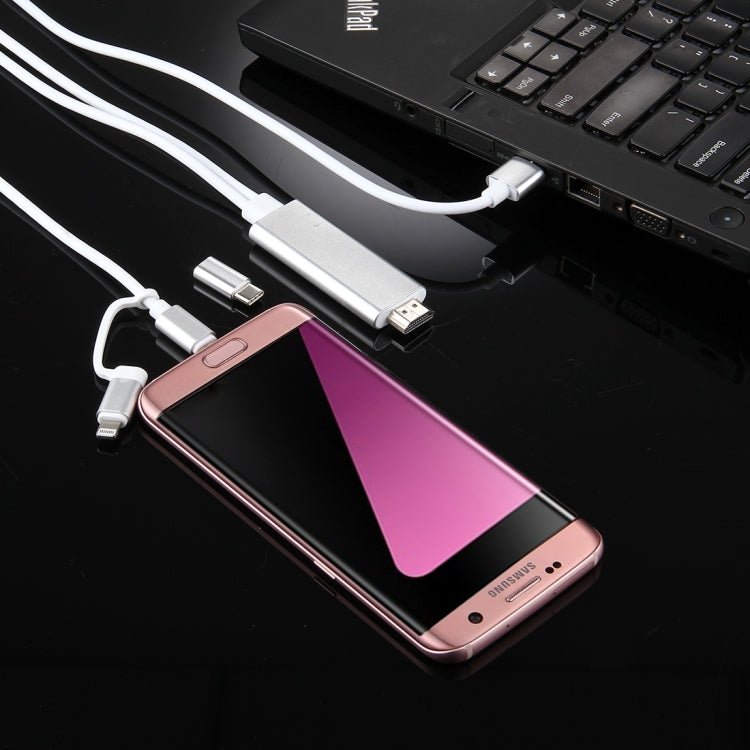 Câble adaptateur 3 en 1 Micro USB & 8 broches & Type-C vers HDMI HD 1080P HDTV