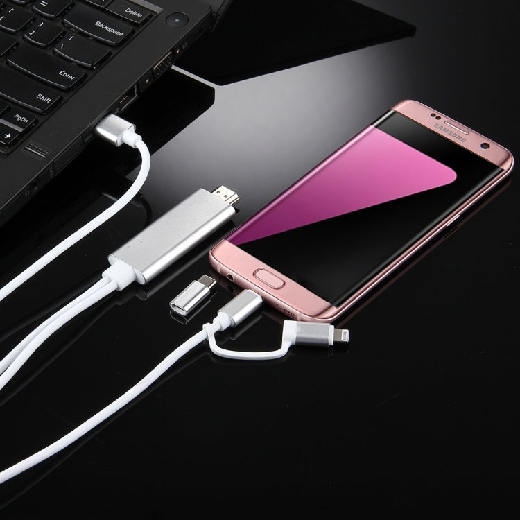 Câble adaptateur 3 en 1 Micro USB & 8 broches & Type-C vers HDMI HD 1080P HDTV