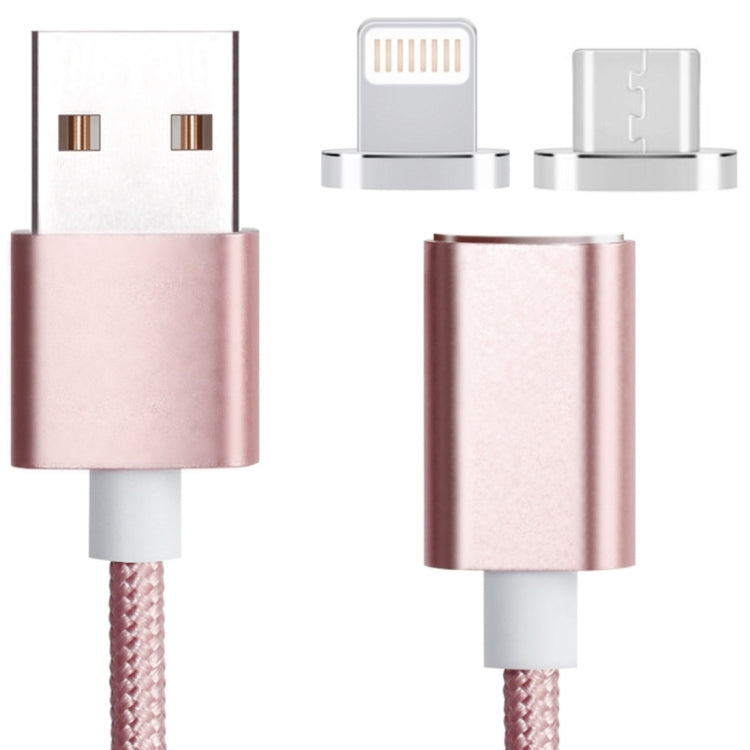 Câble de données magnétique style tressé 2 en 1 Micro USB & 8 broches vers USB 2.0 5V 2A, longueur du câble : 1,2m