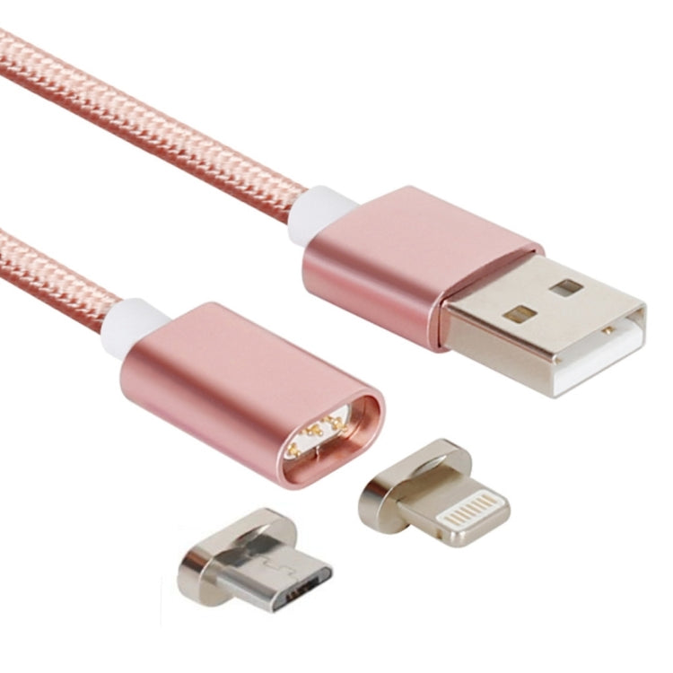 Câble de données magnétique style tressé 2 en 1 Micro USB & 8 broches vers USB 2.0 5V 2A, longueur du câble : 1,2m