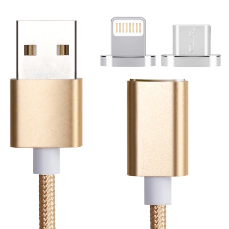 Câble de données magnétique style tressé 2 en 1 Micro USB & 8 broches vers USB 2.0 5V 2A, longueur du câble : 1,2m