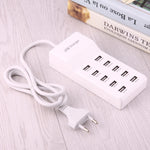 Adaptateur de chargeur USB 10 ports 5V 2.4A / 2.1A / 1A, prise UE