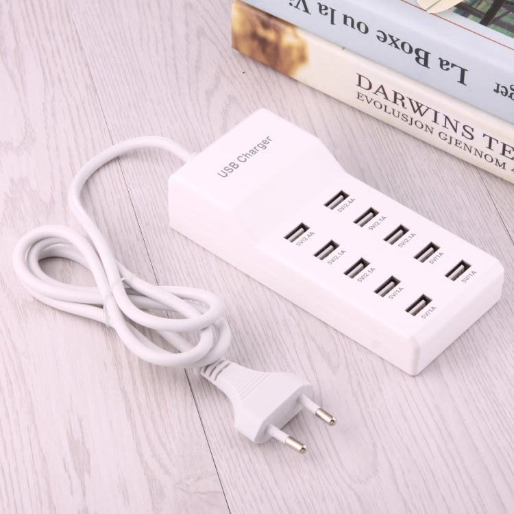 Adaptateur de chargeur USB 10 ports 5V 2.4A / 2.1A / 1A, prise UE