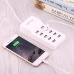 Adaptateur de chargeur USB 10 ports 5V 2.4A / 2.1A / 1A, prise UE