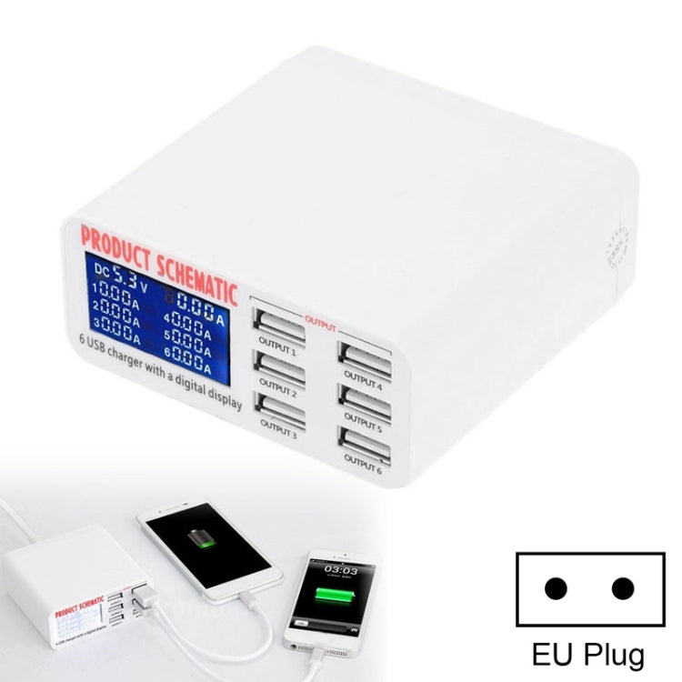 899 Chargeur rapide 30 W QC 3.0 6 ports USB avec écran numérique LCD, prise UE, 899