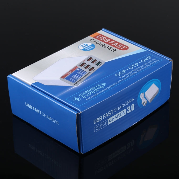 899 Chargeur rapide 30 W QC 3.0 6 ports USB avec écran numérique LCD, prise UE, 899