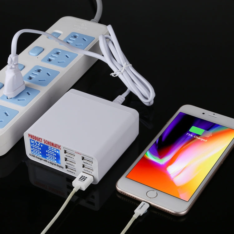 899 Chargeur rapide 30 W QC 3.0 6 ports USB avec écran numérique LCD, prise UE, 899