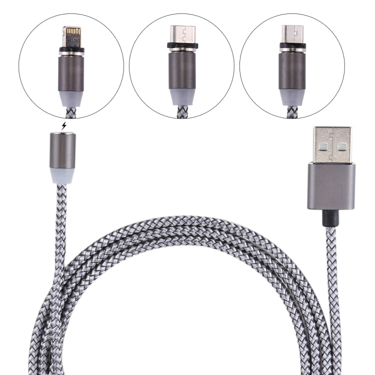 Câble de synchronisation et charge tressé 1,05m 8 broches + Micro USB + USB-C / Type-C vers USB avec indicateur LED