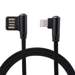 Câble de synchronisation et de charge USB vers 8 broches à double coude, tressé en nylon, sortie 2,4A, 1m, coloris : rouge 8 broches, bleu foncé 8 broches, bleu 8 broches, noir 8 broches, café 8 broches.