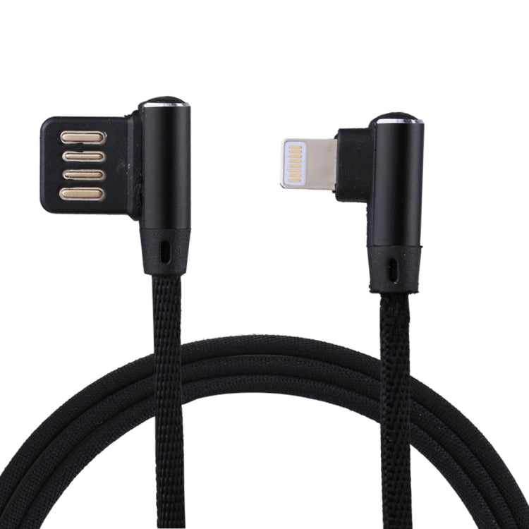 Câble de synchronisation et de charge USB vers 8 broches à double coude, tressé en nylon, sortie 2,4A, 1m, coloris : rouge 8 broches, bleu foncé 8 broches, bleu 8 broches, noir 8 broches, café 8 broches.