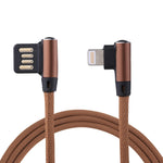 Câble de synchronisation et de charge USB vers 8 broches à double coude, tressé en nylon, sortie 2,4A, 1m, coloris : rouge 8 broches, bleu foncé 8 broches, bleu 8 broches, noir 8 broches, café 8 broches.