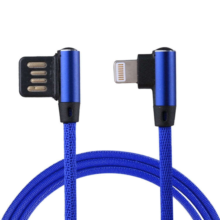 Câble de synchronisation et de charge USB vers 8 broches à double coude, tressé en nylon, sortie 2,4A, 1m, coloris : rouge 8 broches, bleu foncé 8 broches, bleu 8 broches, noir 8 broches, café 8 broches.