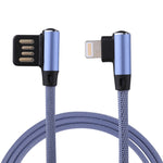 Câble de synchronisation et de charge USB vers 8 broches à double coude, tressé en nylon, sortie 2,4A, 1m, coloris : rouge 8 broches, bleu foncé 8 broches, bleu 8 broches, noir 8 broches, café 8 broches.