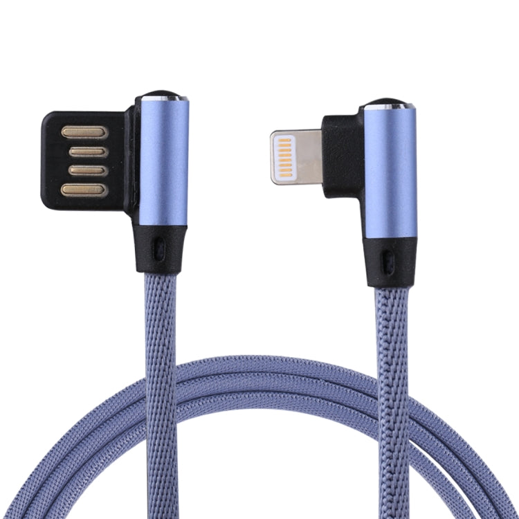 Câble de synchronisation et de charge USB vers 8 broches à double coude, tressé en nylon, sortie 2,4A, 1m, coloris : rouge 8 broches, bleu foncé 8 broches, bleu 8 broches, noir 8 broches, café 8 broches.