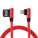Câble de synchronisation et de charge USB vers 8 broches à double coude, tressé en nylon, sortie 2,4A, 1m, coloris : rouge 8 broches, bleu foncé 8 broches, bleu 8 broches, noir 8 broches, café 8 broches.