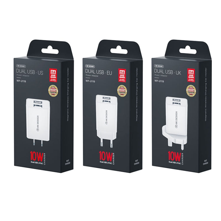 WK WP-U119 Chargeur de Voyage 10W à Deux Ports USB Adaptateur Secteur, Prise US, WP-U119 Prise US
