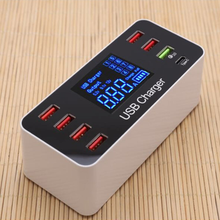 A9+ Station de Charge Détachable Multifonctionnelle USB 8 Ports AC 100V~240V avec Écran LCD et Chargeur Intelligent, Support QC3.0, A9+