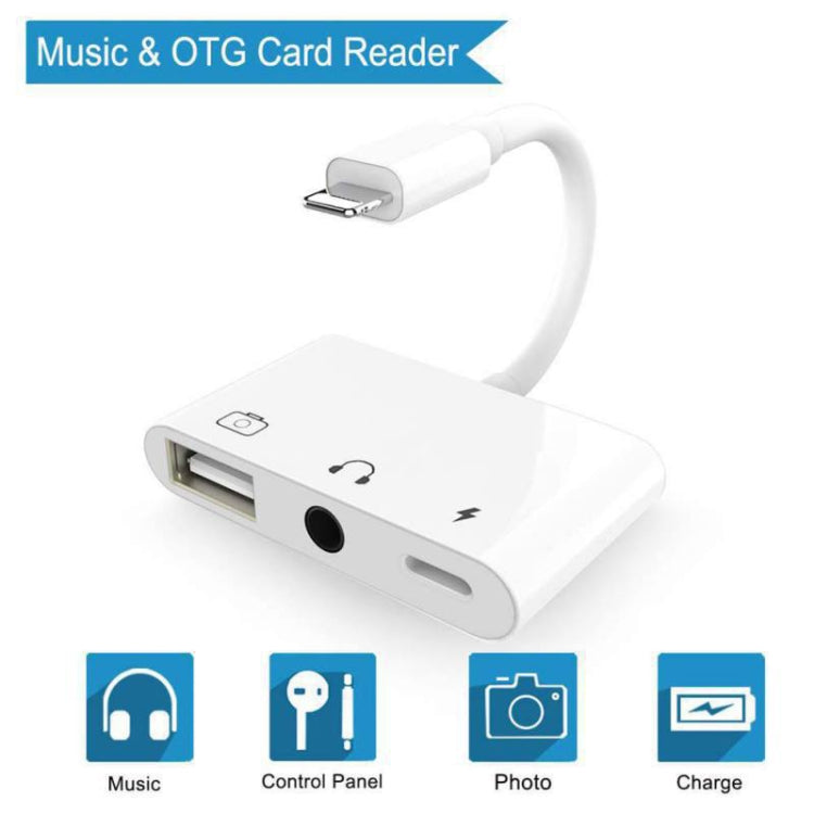 Adaptateur multifonction 3-en-1 8 broches + 3,5 mm + USB 3.0 OTG vers 8 broches mâle pour charge rapide, audio musical et lecture de carte