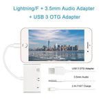 Adaptateur multifonction 3-en-1 8 broches + 3,5 mm + USB 3.0 OTG vers 8 broches mâle pour charge rapide, audio musical et lecture de carte
