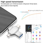 Clé USB double usage 4-en-1 8 Go USB 3.0 + 8 broches + Micro USB + USB-C / Type-C avec fonction OTG, 8 Go