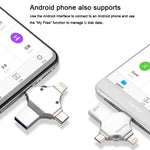 Clé USB double usage 4-en-1 8 Go USB 3.0 + 8 broches + Micro USB + USB-C / Type-C avec fonction OTG, 8 Go