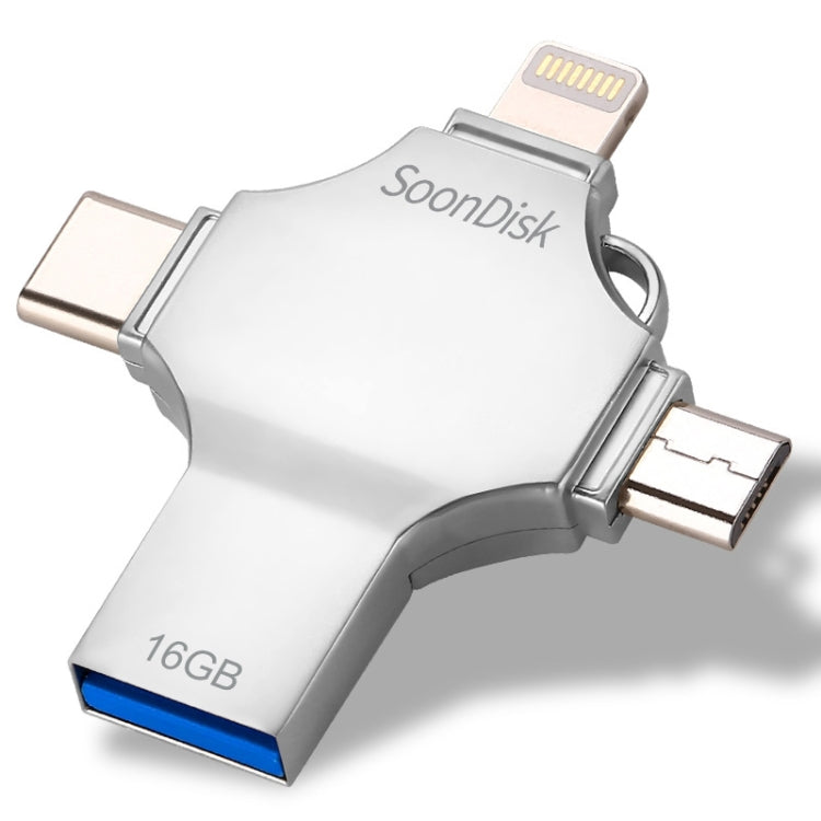 Clé USB 4 en 1 16 Go USB 3.0 + 8 broches + Micro USB + USB-C / Type-C double usage avec fonction OTG, 16 Go