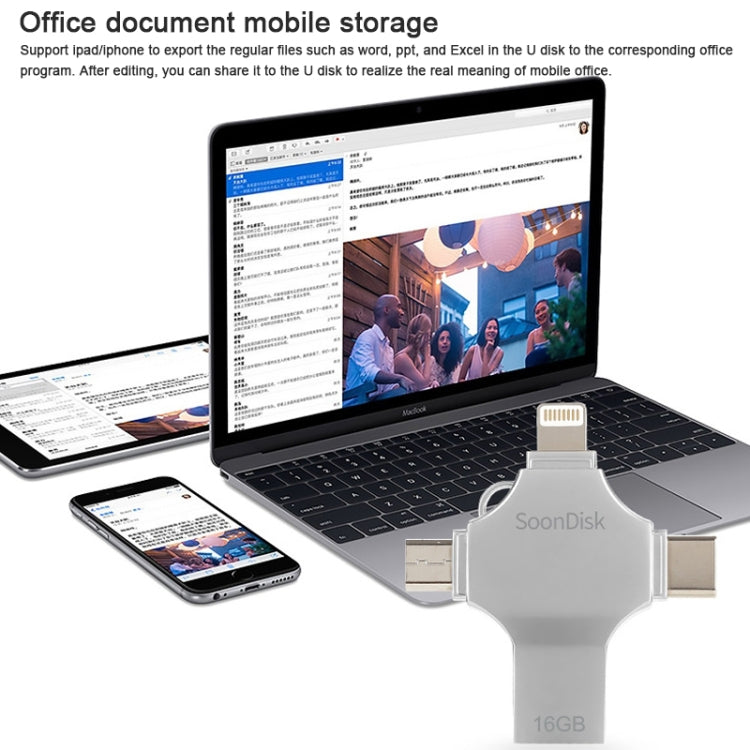 Clé USB 4 en 1 16 Go USB 3.0 + 8 broches + Micro USB + USB-C / Type-C double usage avec fonction OTG, 16 Go