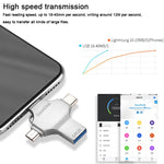Clé USB double usage 4-en-1 64 Go USB 3.0 + 8 broches + Micro USB + USB-C / Type-C avec fonction OTG, 64 Go