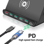 Chargeur multifonction 7 en 1 828W avec interface USB QC 3.0 de 60W + 4 ports USB + interface USB-C / Type-C + chargement sans fil et fonction de support de téléphone portable, prise AU, noir, prise AU, blanc