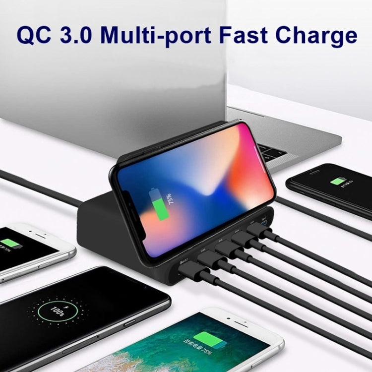 Chargeur multifonction 7 en 1 828W avec interface USB QC 3.0 de 60W + 4 ports USB + interface USB-C / Type-C + chargement sans fil et fonction de support de téléphone portable, prise AU, noir, prise AU, blanc