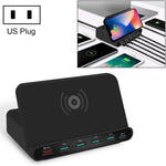 Chargeur multifonction 828W 7 en 1 60W avec interface USB QC 3.0 + 4 ports USB + interface USB-C / Type-C + chargement sans fil et fonction de support de téléphone portable, prise US, noir, prise US, blanc
