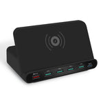 Chargeur multifonction 828W 7 en 1 60W avec interface USB QC 3.0 + 4 ports USB + interface USB-C / Type-C + chargement sans fil et fonction de support de téléphone portable, prise US, noir, prise US, blanc