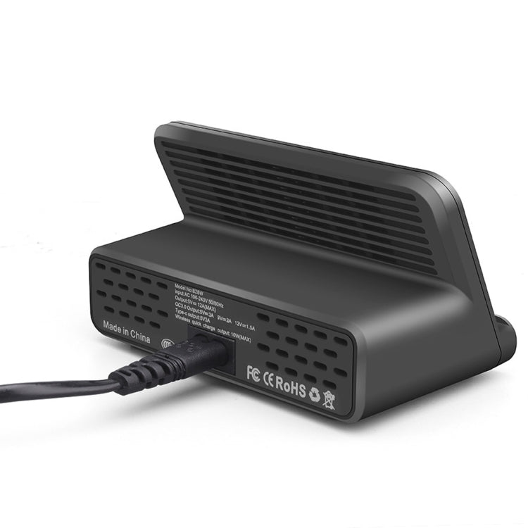 Chargeur multifonction 828W 7 en 1 60W avec interface USB QC 3.0 + 4 ports USB + interface USB-C / Type-C + chargement sans fil et fonction de support de téléphone portable, prise US, noir, prise US, blanc