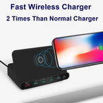 Chargeur multifonction 828W 7 en 1 60W avec interface USB QC 3.0 + 4 ports USB + interface USB-C / Type-C + chargement sans fil et fonction de support de téléphone portable, prise US, noir, prise US, blanc