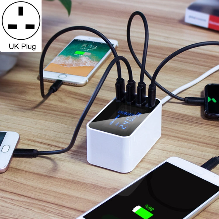 CDA30 Chargeur multifonction 20 W 3 ports USB + ports USB-C / Type-C avec affichage LED, prise britannique, prise britannique