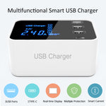 CDA30 Chargeur multifonction 20 W 3 ports USB + ports USB-C / Type-C avec affichage LED, prise britannique, prise britannique