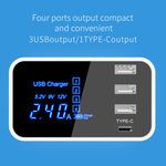 CDA30 Chargeur multifonction 20 W 3 ports USB + ports USB-C / Type-C avec affichage LED, prise britannique, prise britannique