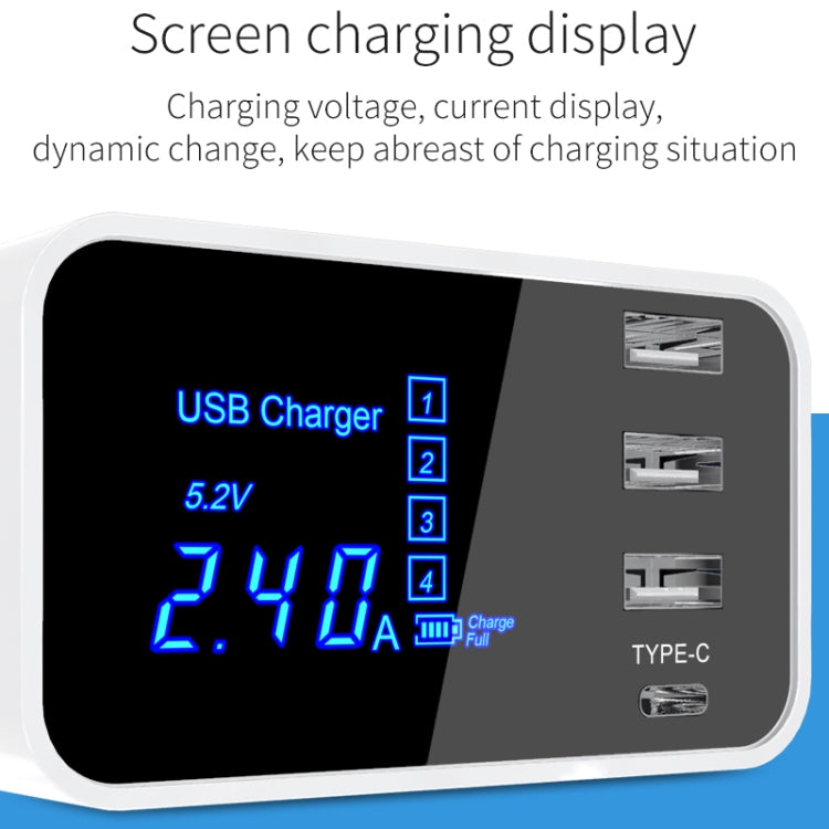Chargeur multifonction CDA30 20 W avec 3 ports USB + ports USB-C / Type-C et affichage LED, prise US