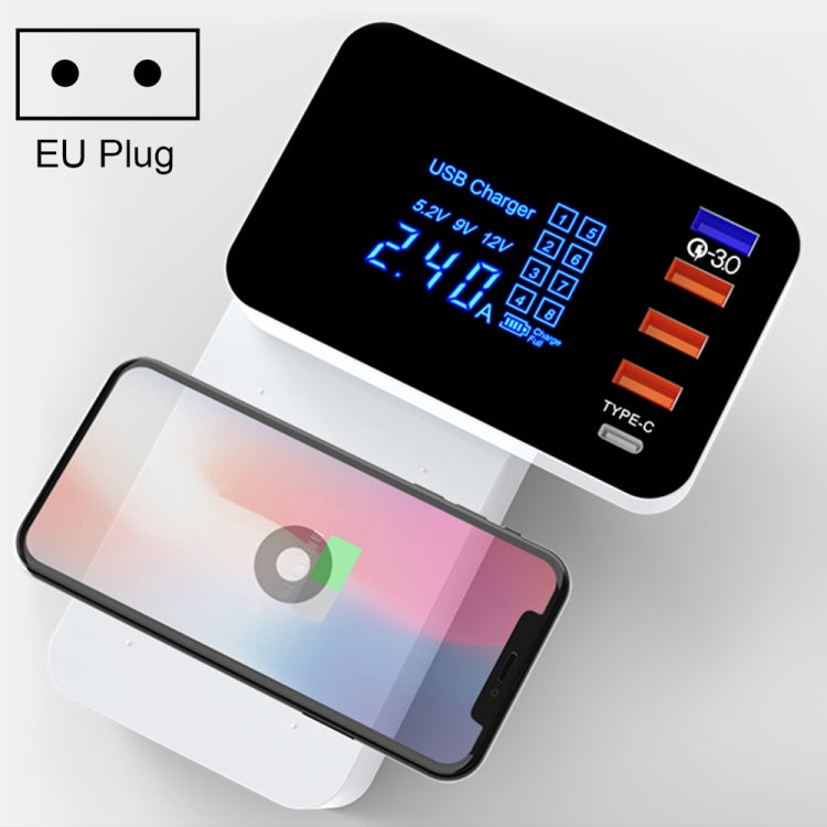 CDA33Q Chargeur multifonction 40W QC 3.0 USB + 3 ports USB + ports USB-C / Type-C avec affichage LED, prise UE