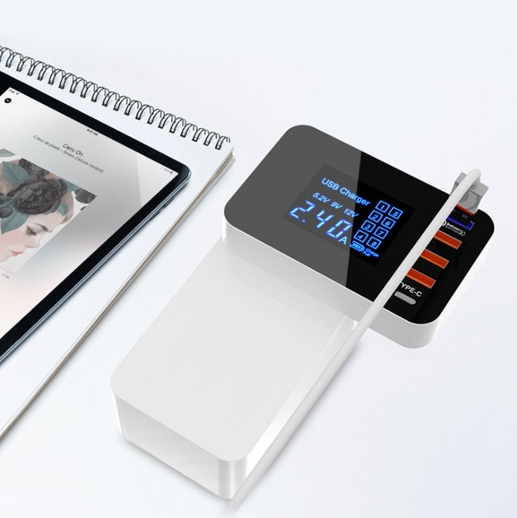 CDA33Q Chargeur multifonction 40W QC 3.0 USB + 3 ports USB + ports USB-C / Type-C avec écran LED, prise AU, prise AU