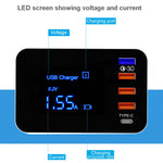 CDA33Q Chargeur multifonction 40W QC 3.0 USB + 3 ports USB + ports USB-C / Type-C avec écran LED, prise AU, prise AU