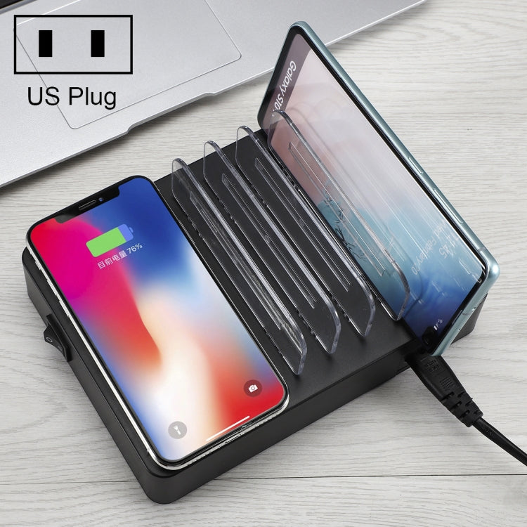 Chargeur multifonction 50 W avec 6 ports USB + 2 ports USB-C/Type-C + chargement sans fil, avec écran LED et cadre détachable, prise américaine, prise américaine