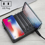Chargeur multifonction 50 W avec 6 ports USB + 2 ports USB-C/Type-C + chargement sans fil, avec écran LED et cadre détachable, prise américaine, prise américaine